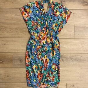 Vintage Draped 80’s Wrap Dress Bright Floral‎